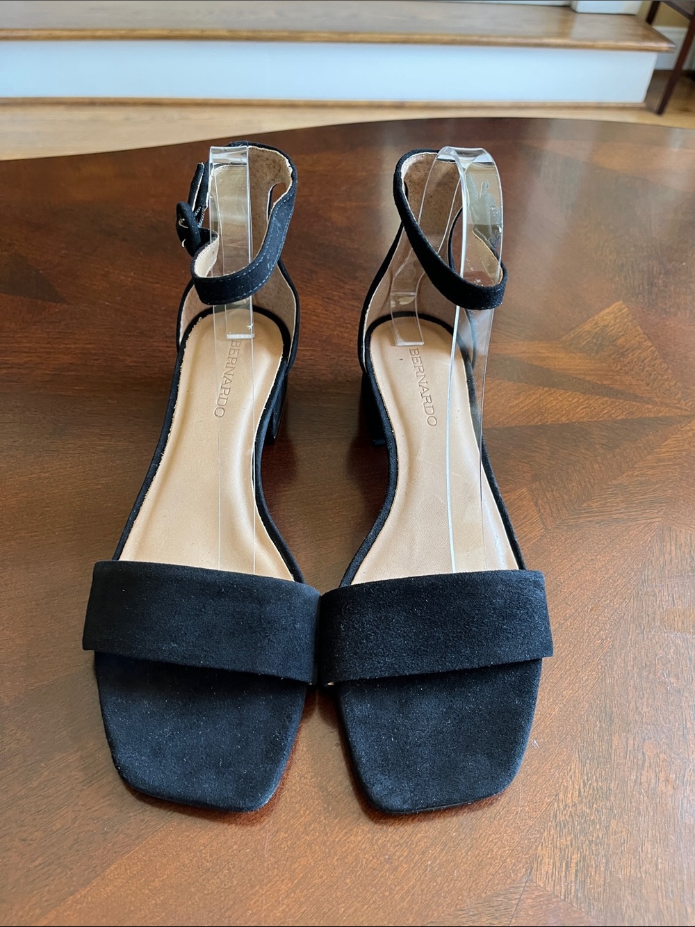 Bernardo Black Suede Ankle Strap Mid-Heel Sandals